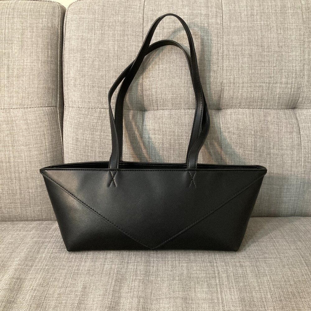Puzzle Fold Origami Cropped Shoulder Tote Black